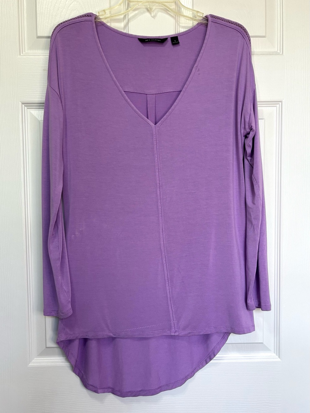 H by Halston Knit Tunic Top Long Sleeve Womens Small Oversize Crochet Purple
